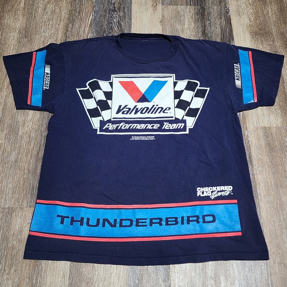 Vintage 90s Mark Martin NASCAR Valvoline Thunderbird AOP Checkered Flag Shirt XL